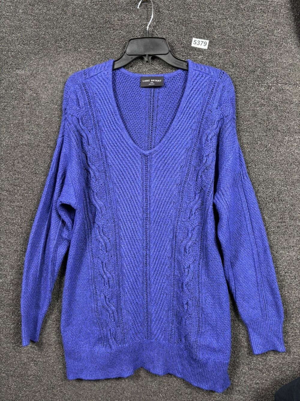 Lane Bryant Cable Knit Sweater Womens Size 14/16 Purple V-Neck Pullover